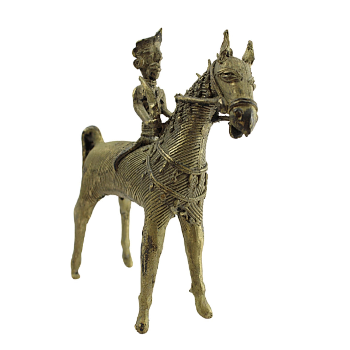 ANTIQUE BRASS DHOKRA Horse and Warrior  head right front