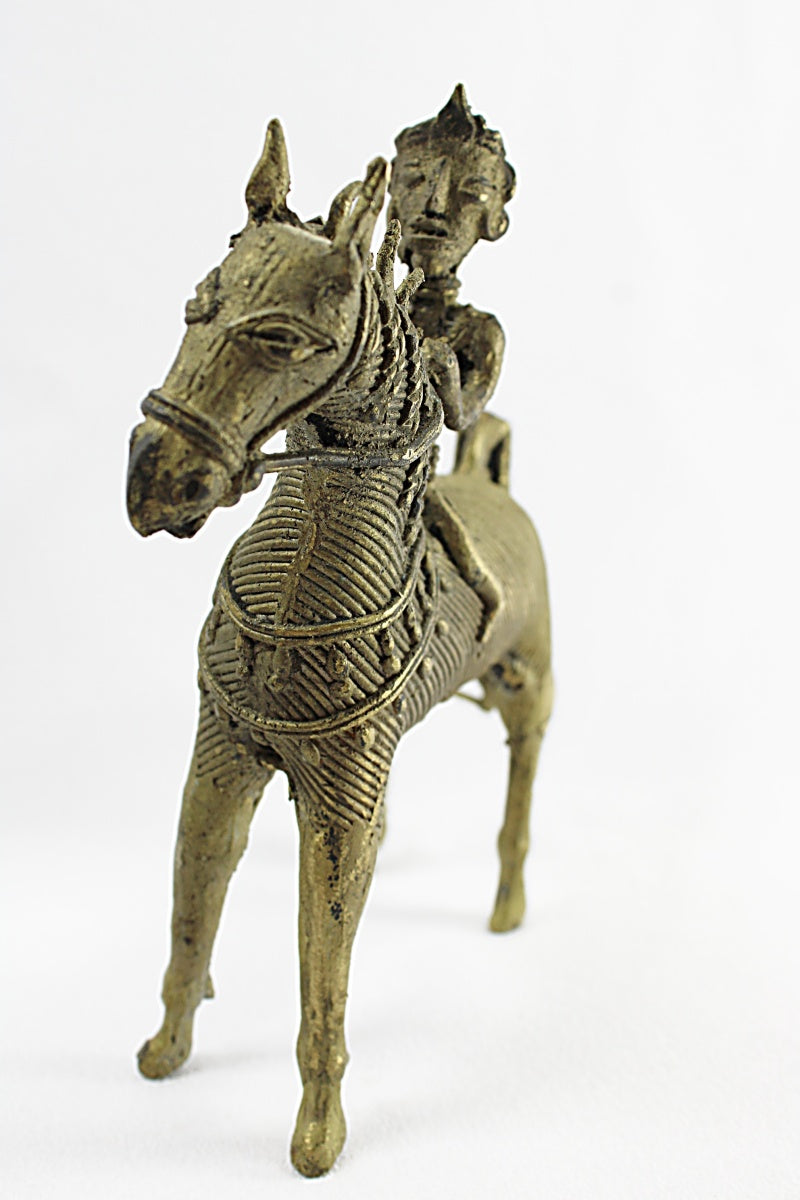 ANTIQUE BRASS DHOKRA Horse and Warrior  full front