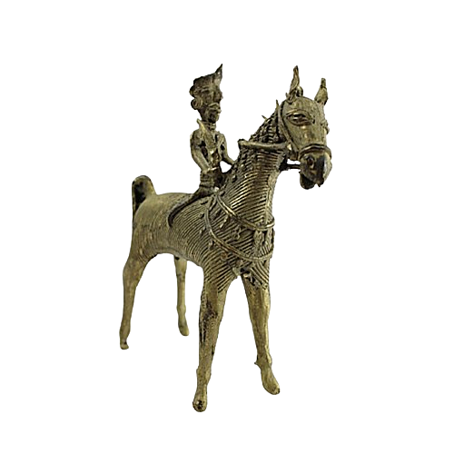 ANTIQUE BRASS DHOKRA Horse and Warrior     main view