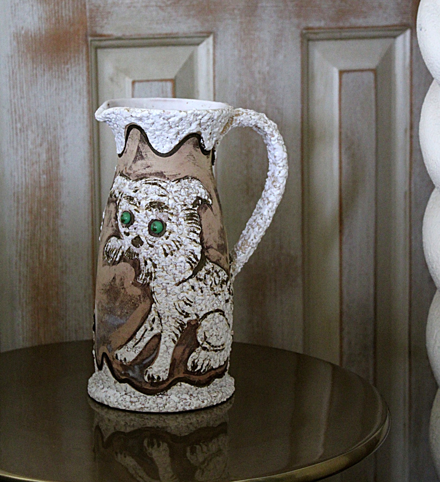 Vintage ITALIAN FAT LAVA Pitcher Mid Century Modern Horse and Cat Motifs