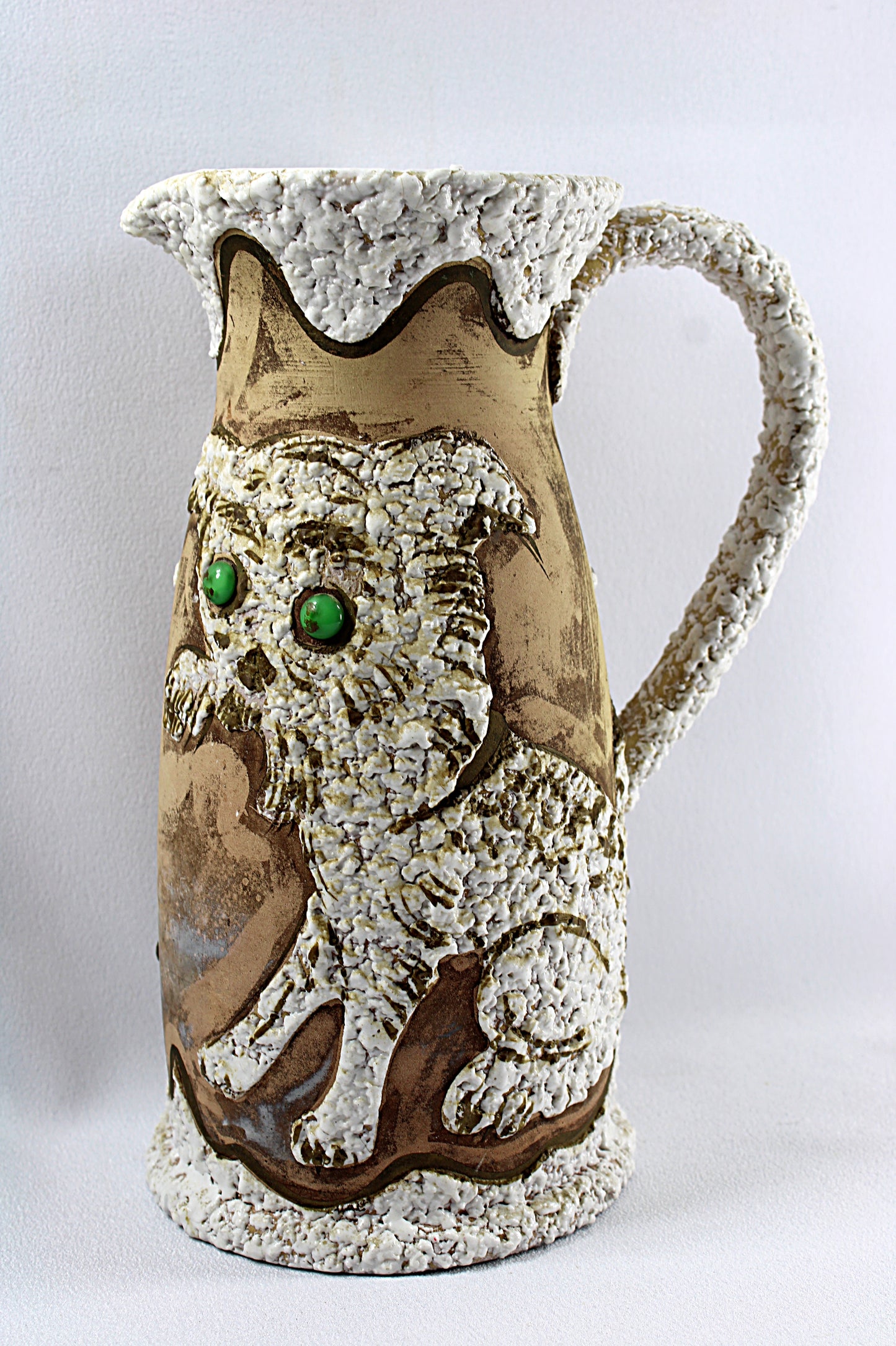 Vintage ITALIAN FAT LAVA Pitcher Mid Century Modern Horse and Cat Motifs