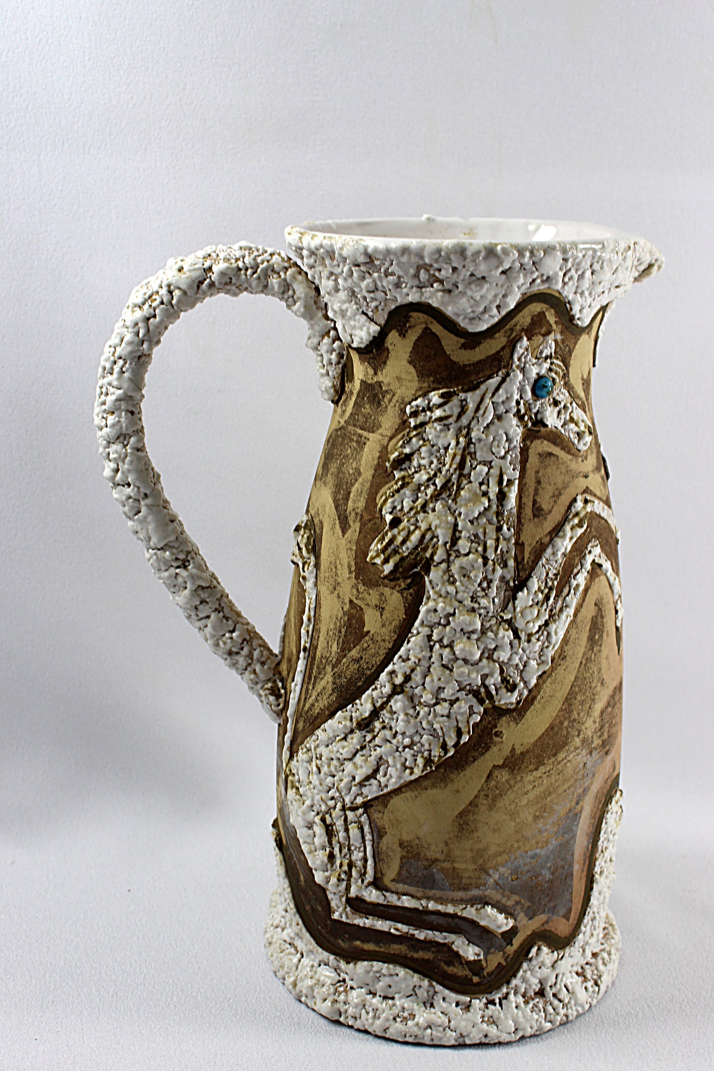 Vintage ITALIAN FAT LAVA Pitcher Mid Century Modern Horse and Cat Motifs