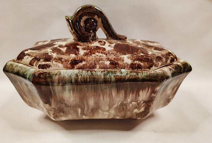 Antique Lidded Box Sponged Pottery full view