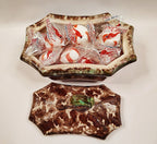 Antique Lidded Sponged Pottery Box from Germany Lid off shown filled with peppermint balls