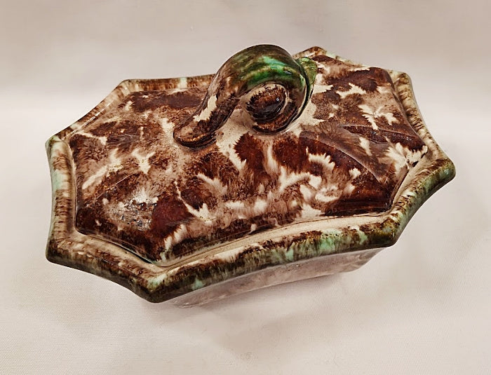 Antique Lidded Sponged Pottery Box from Germany Top View