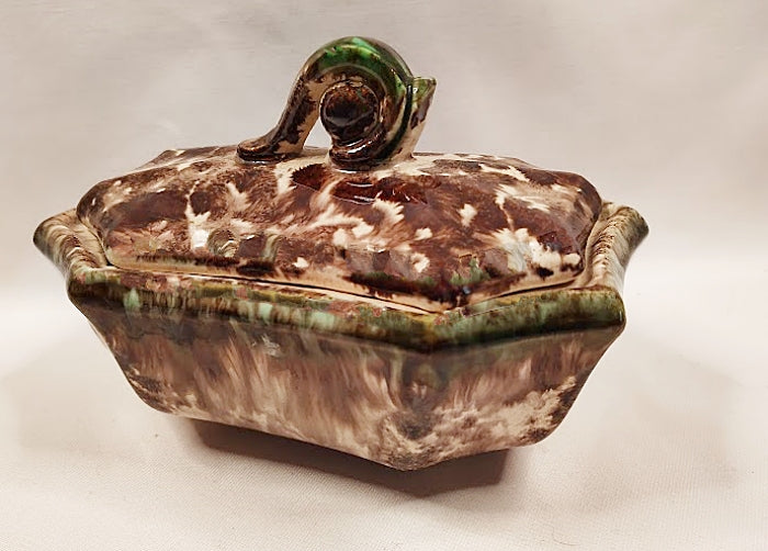 Antique Lidded Sponged Pottery Box from Germany Side two Lid on