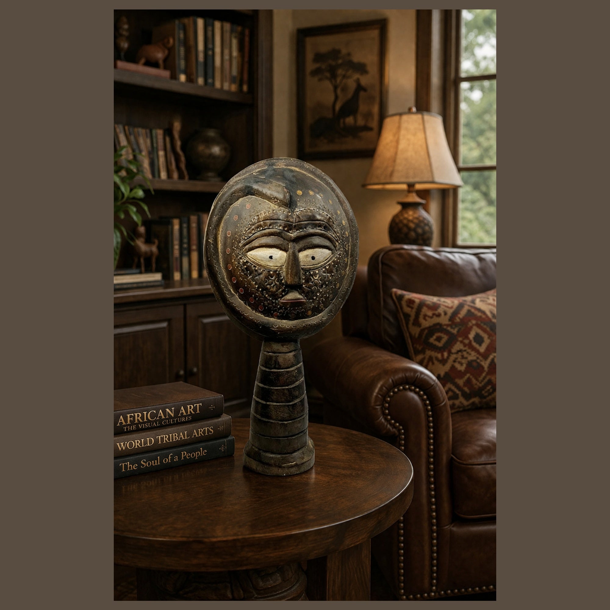 African Carved Figure with Snake