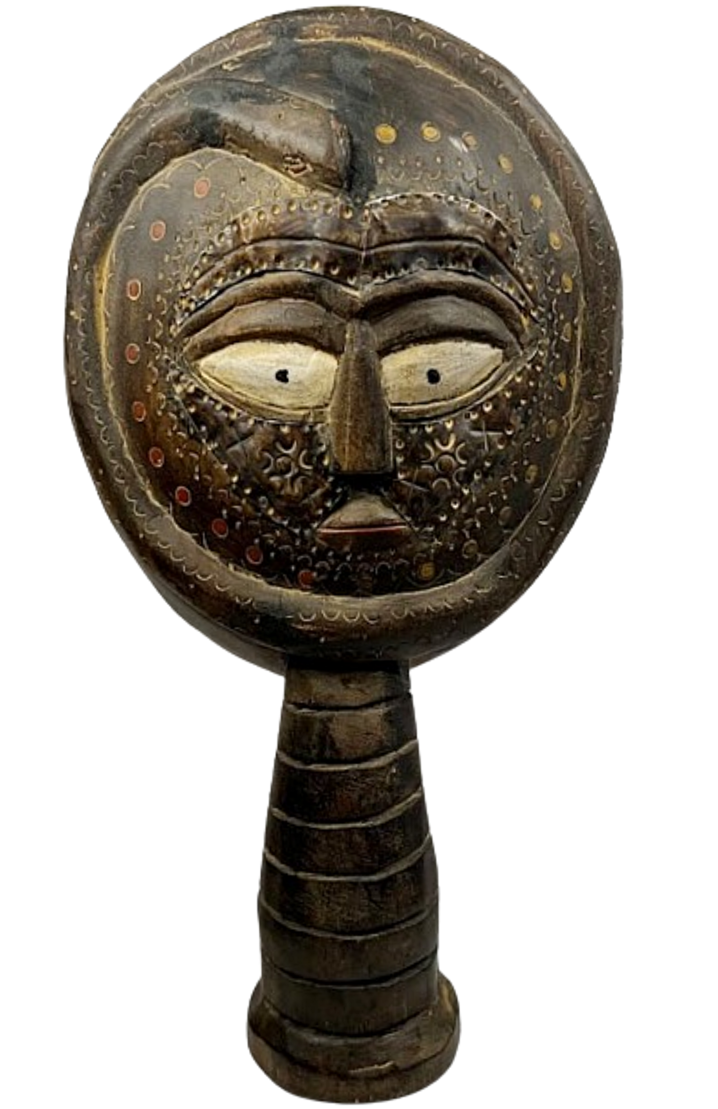 Vintage African Carving South Ndebele Tall Wood and Metal Statue With Snake