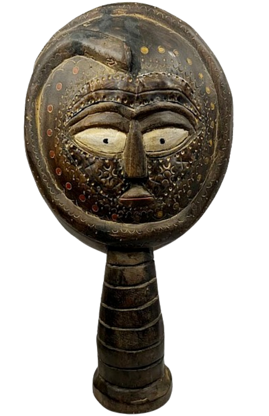 Vintage African Carving South Ndebele Tall Wood and Metal Statue With Snake