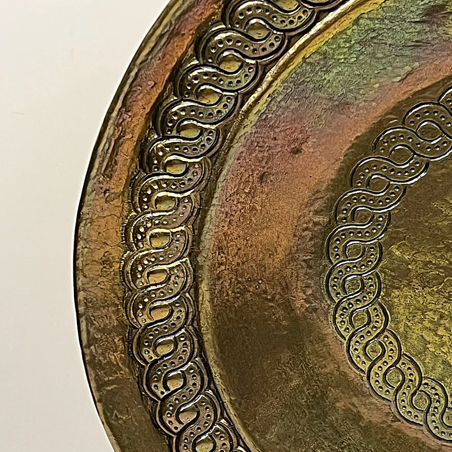 Vintage ITALIAN BRASS TRAY Hand Hammered Signed 11.5 Inch Diameter