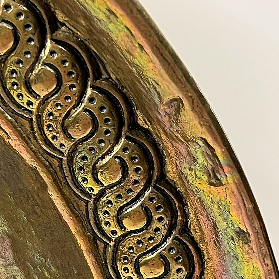 Vintage ITALIAN BRASS TRAY Hand Hammered Signed 11.5 Inch Diameter