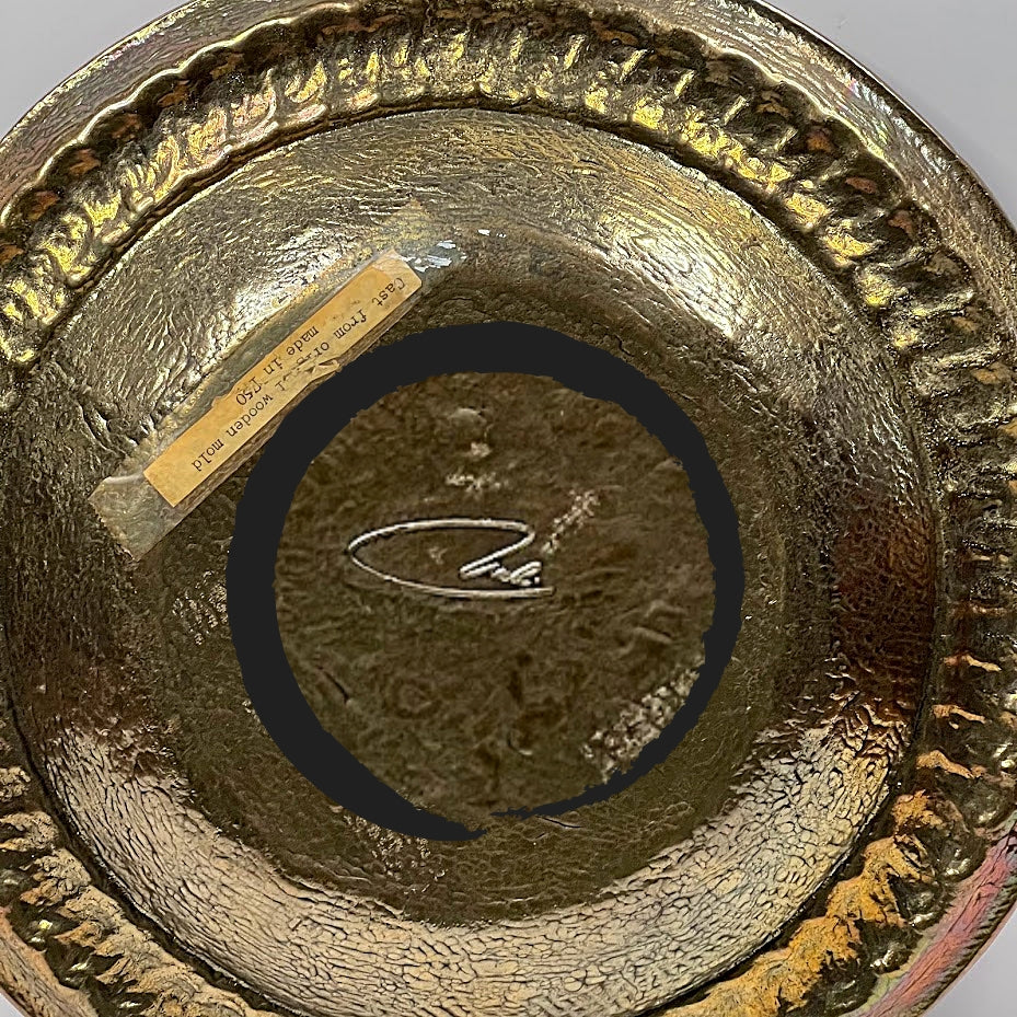 Vintage ITALIAN BRASS TRAY Hand Hammered Signed 11.5 Inch Diameter