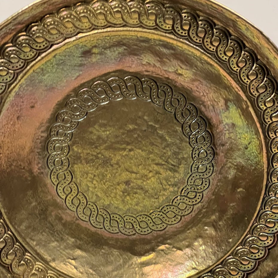 Vintage ITALIAN BRASS TRAY Hand Hammered Signed 11.5 Inch Diameter