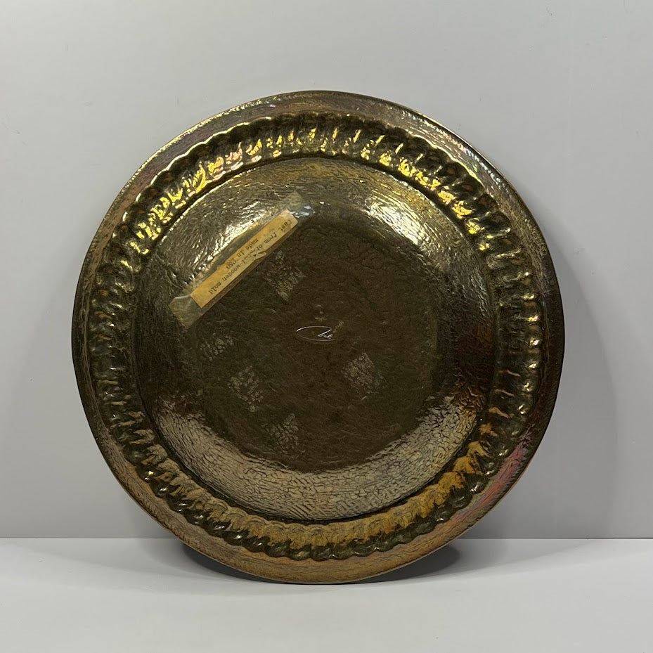 Vintage ITALIAN BRASS TRAY Hand Hammered Signed 11.5 Inch Diameter