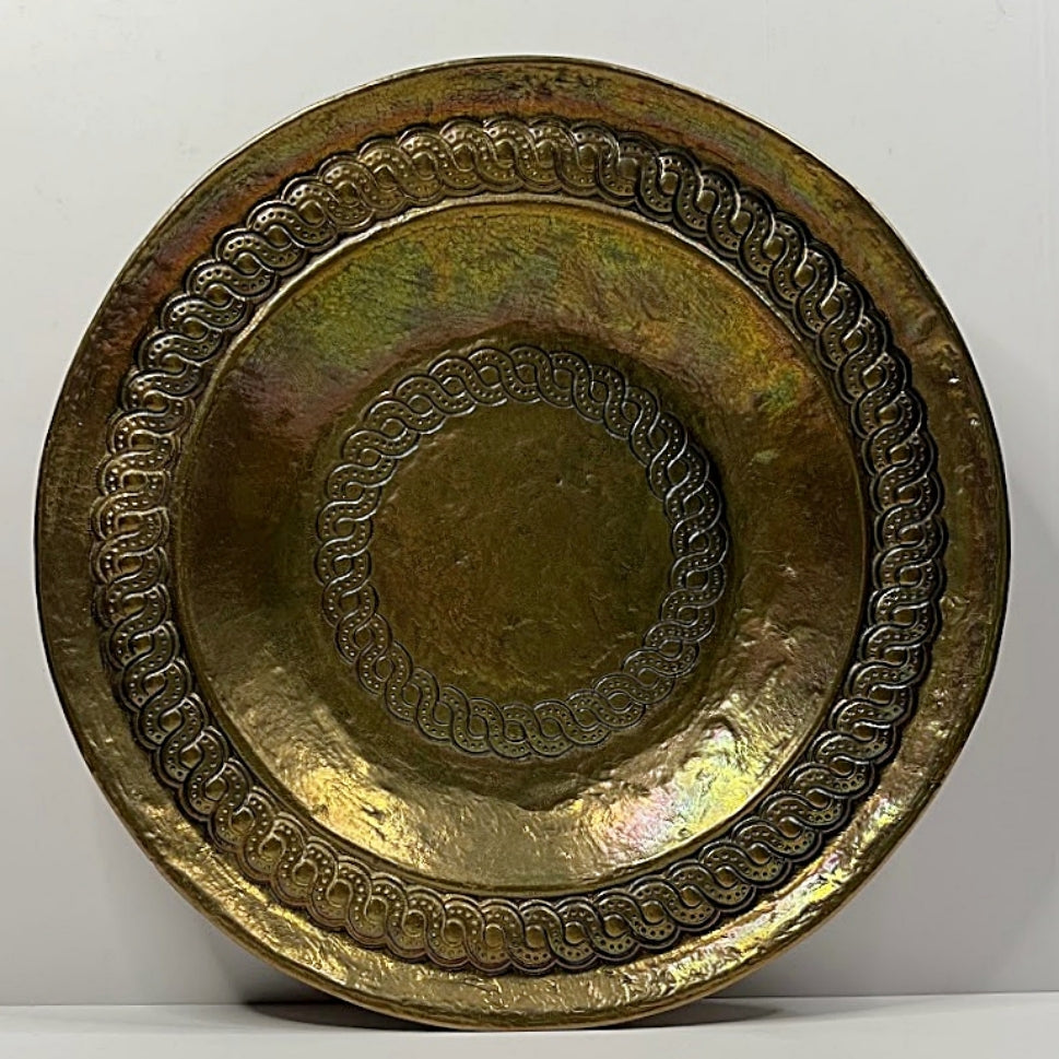 Vintage ITALIAN BRASS TRAY Hand Hammered Signed 11.5 Inch Diameter