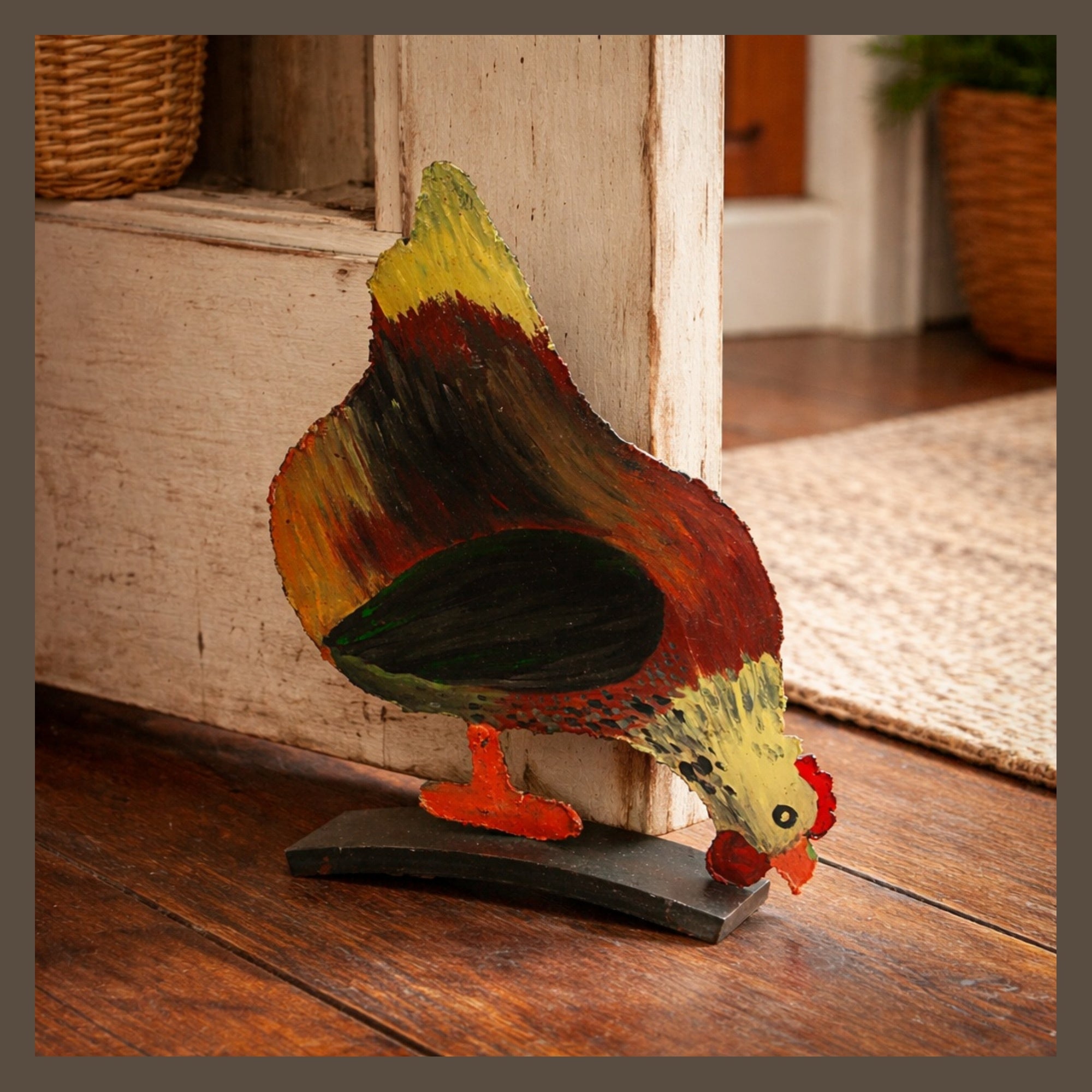 Folk Art Chicken Door Stop or Art Sculpture