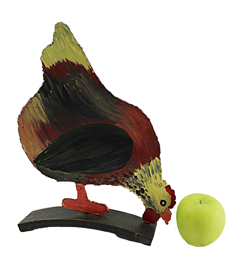 Vintage Doorstop Folk Art Pecking Chicken Painted Iron Two-Sided