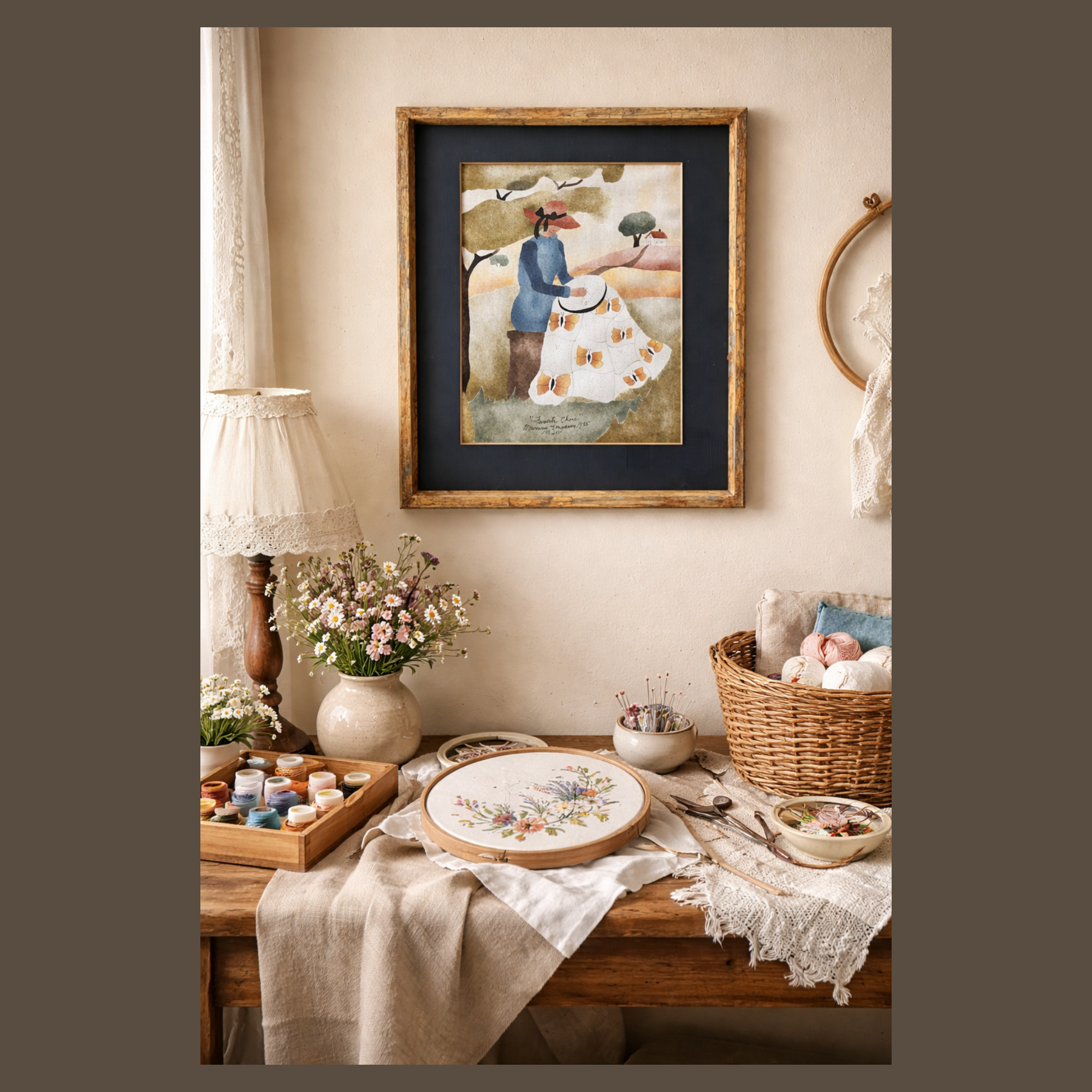 Fabric Art Stenciled Embroidering a Quilt by Madonna Ferguson