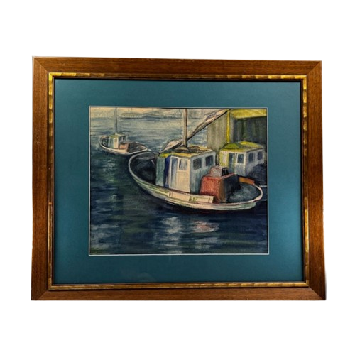 Vintage Watercolor MARIE VAUGHAN SMITH 1931 Fishing Boats California Artist