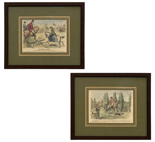 Antique Pair English Hunting Prints 1800s Punch Magazine