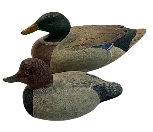  Miniature Ducks Artist Signed Hand Painted Redhead and Mallard 1985