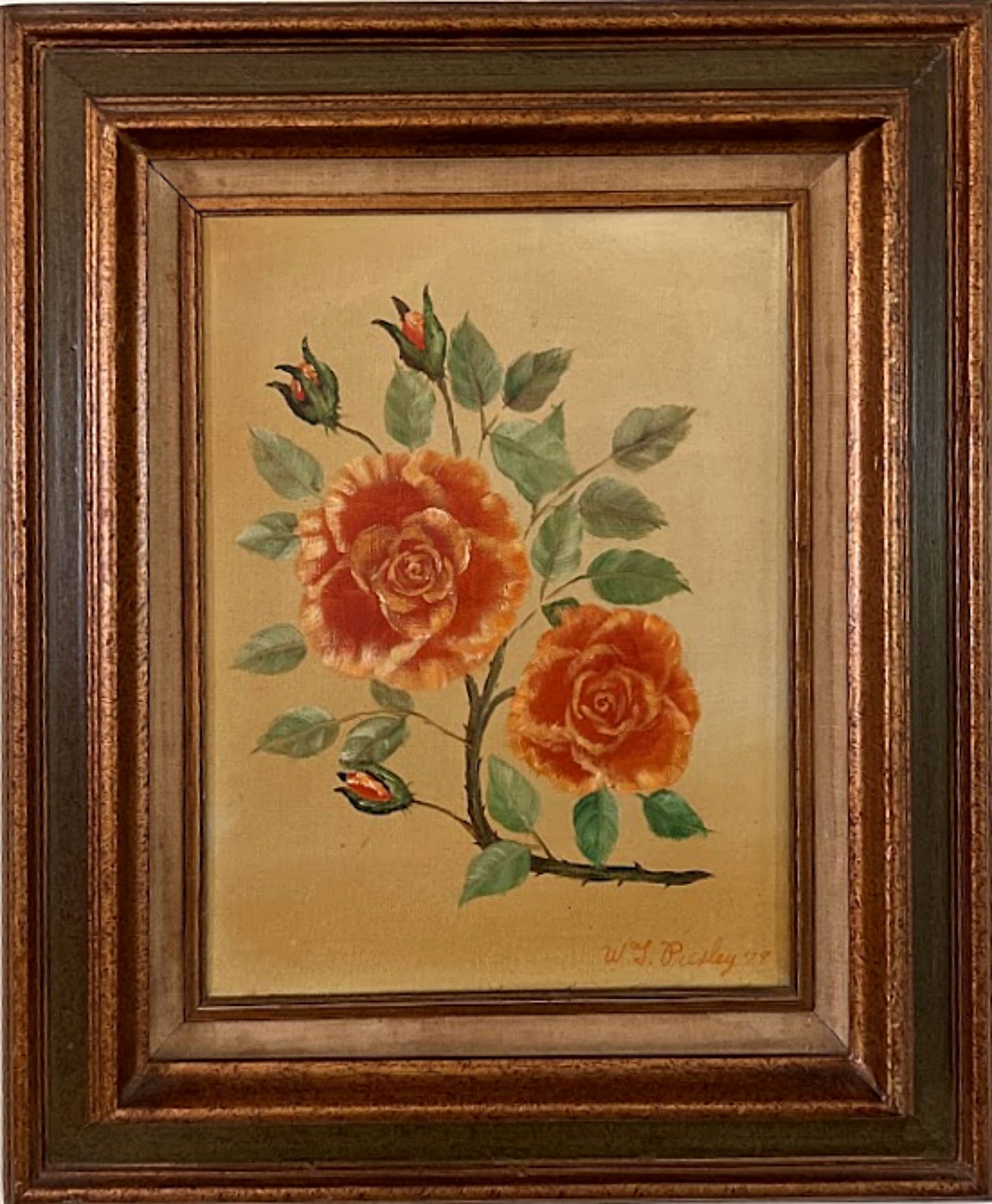 Framed Original Painting of Roses by W. T. Presley 1979 main front full view