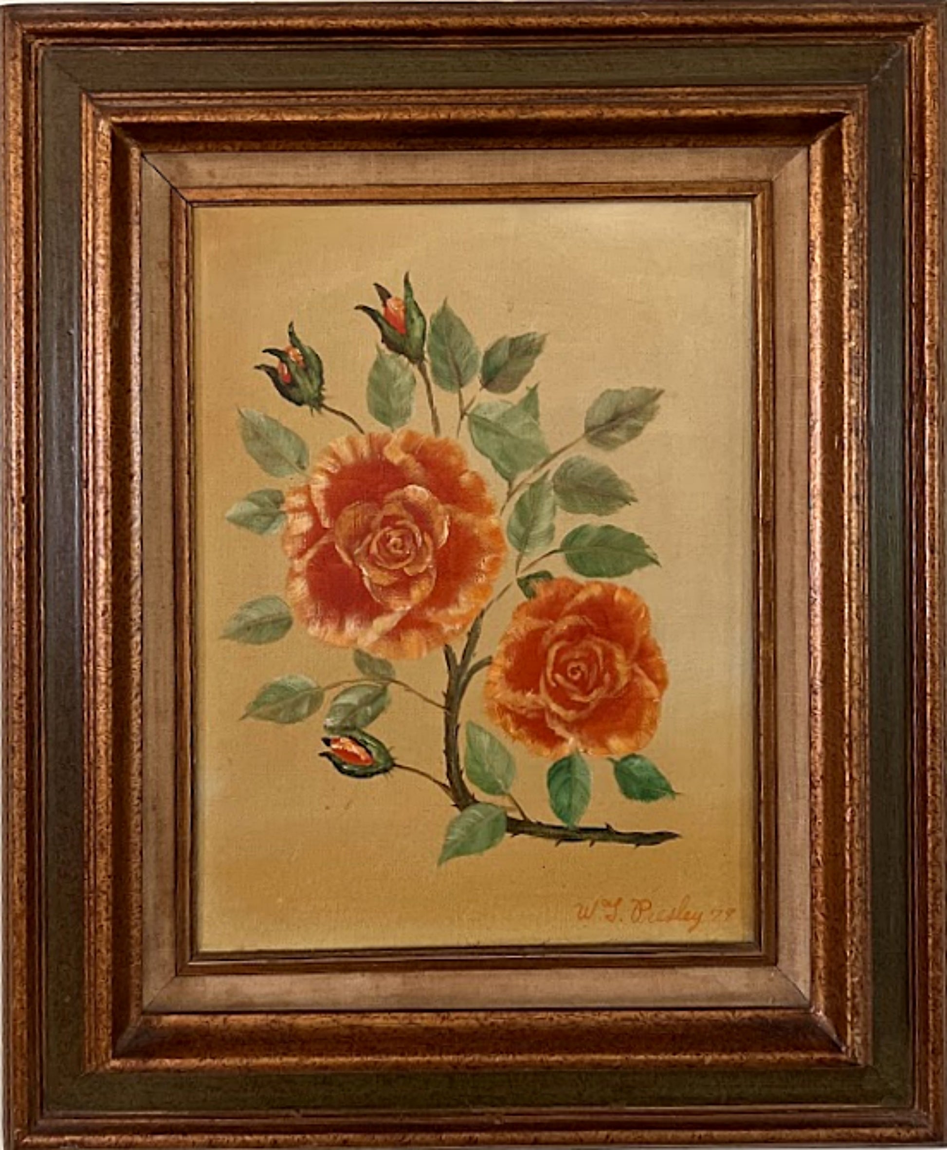 Framed Original Painting of Roses by W. T. Presley 1979 main front full view