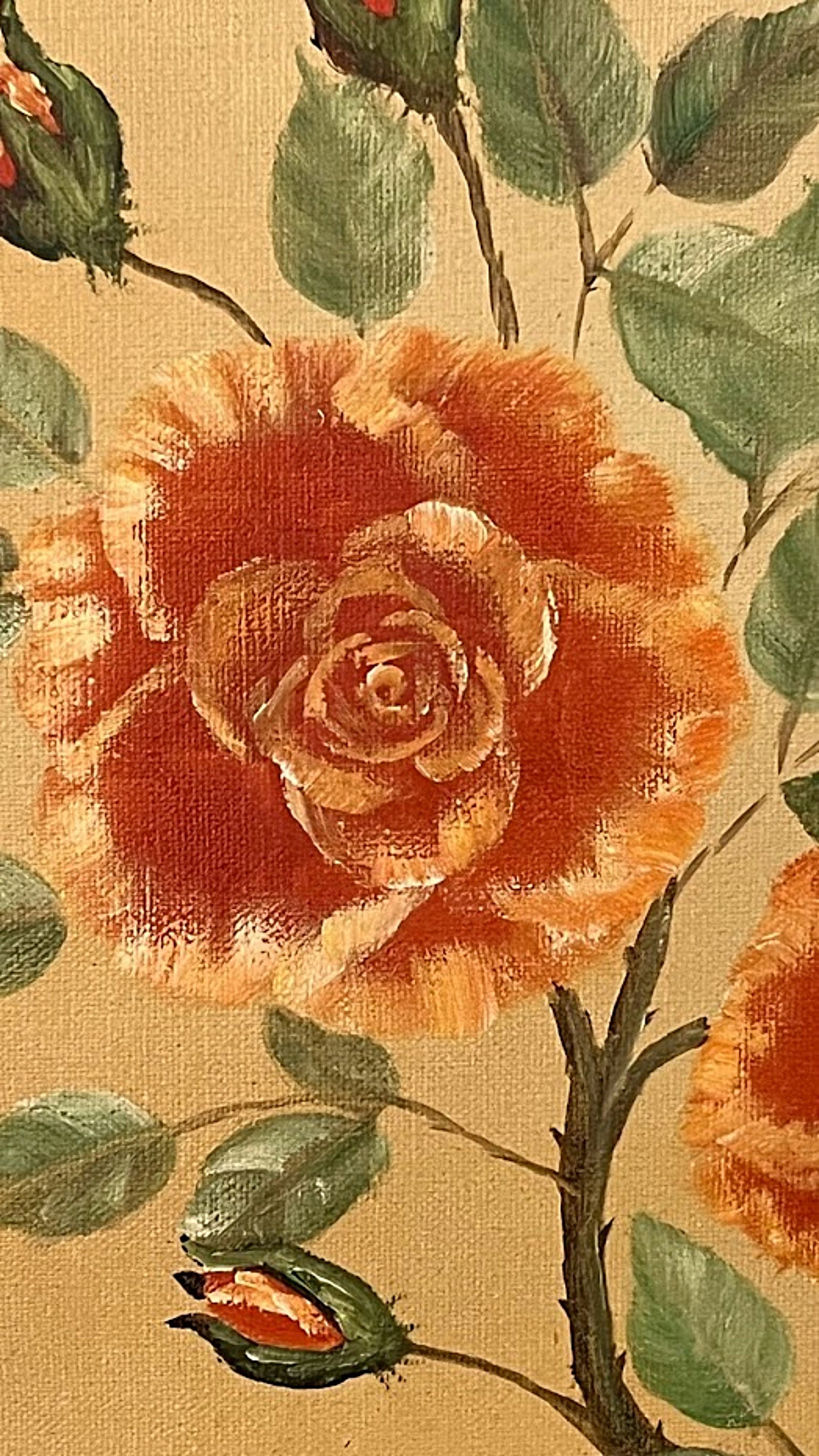 Vintage Framed Original Painting of Roses by W. T. Presley 1979 rose closeup