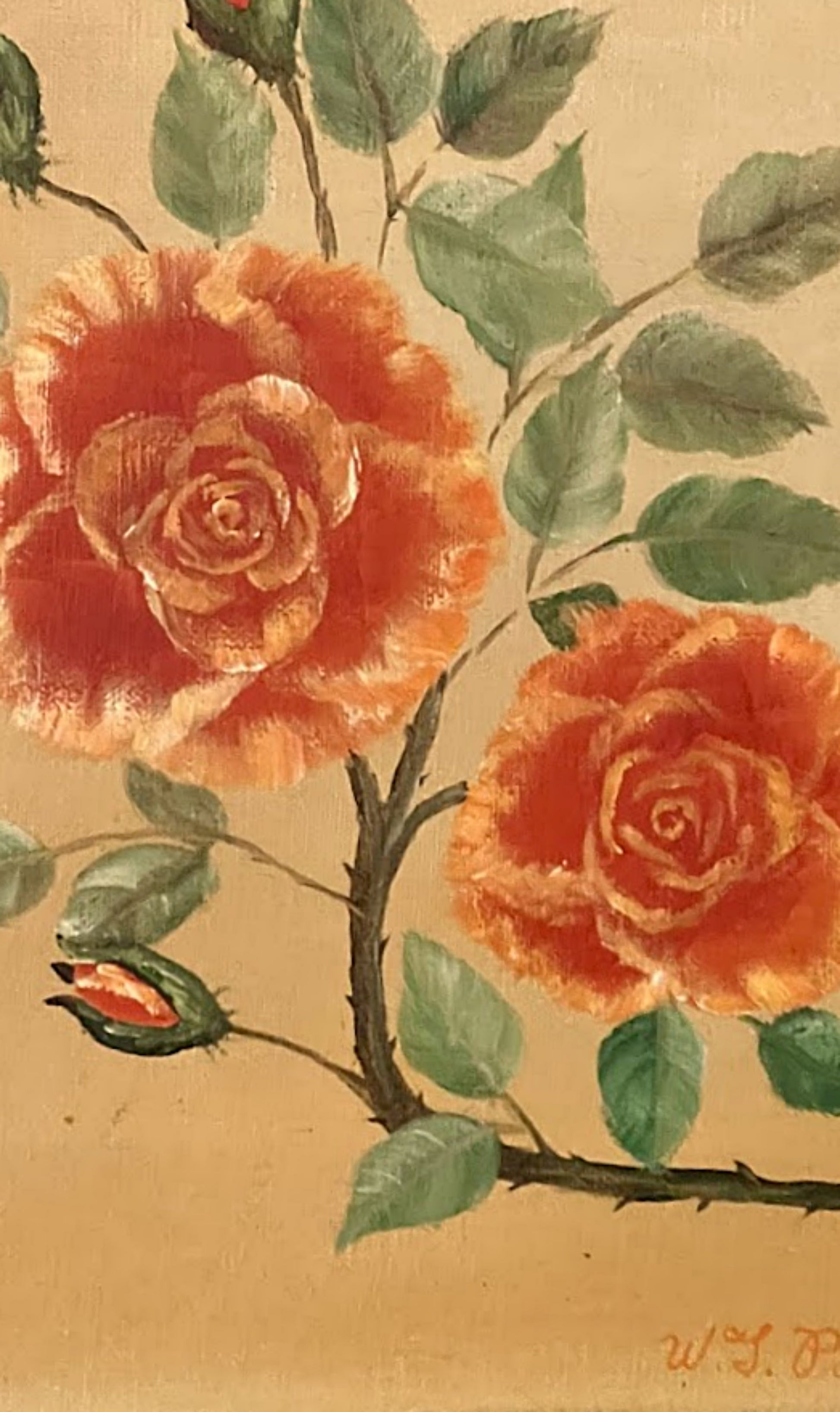 Vintage Framed Original Painting of Roses by W. T. Presley 1979 two roses