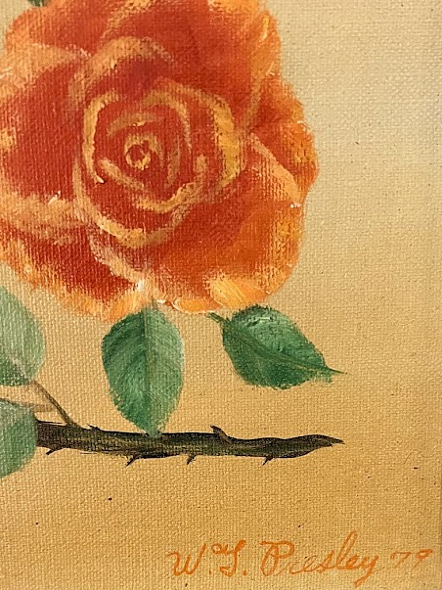 Vintage Framed Original Painting of Roses by W. T. Presley 1979 signed area closeup