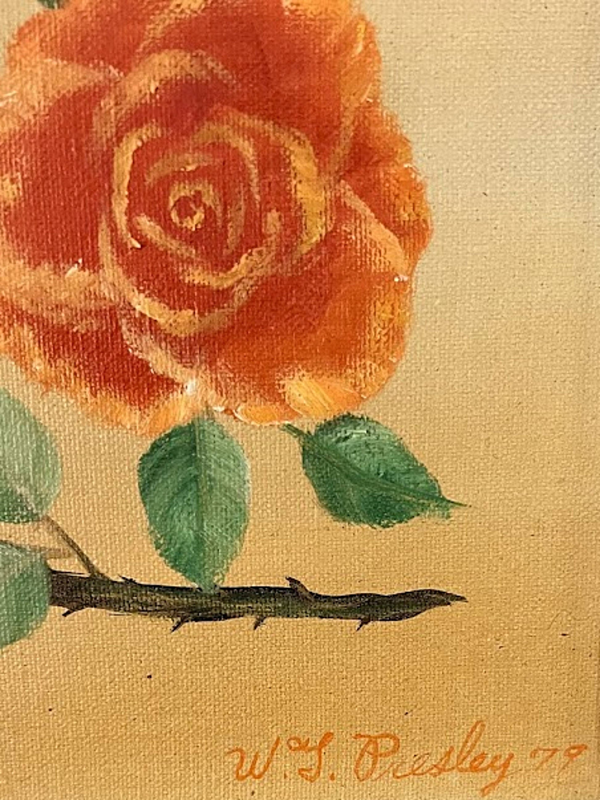 Vintage Framed Original Painting of Roses by W. T. Presley 1979 signed area closeup