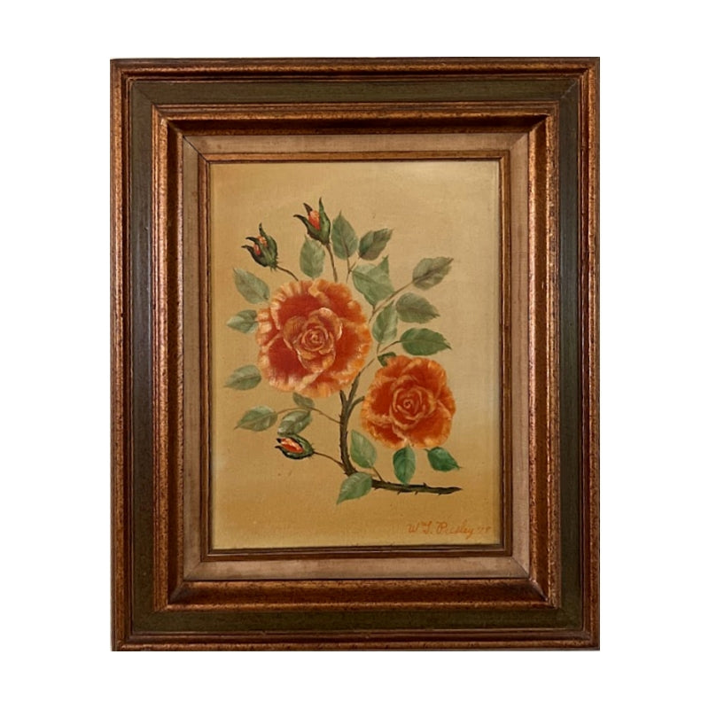 Vintage Framed Original Painting of Roses by W. T. Presley 1979