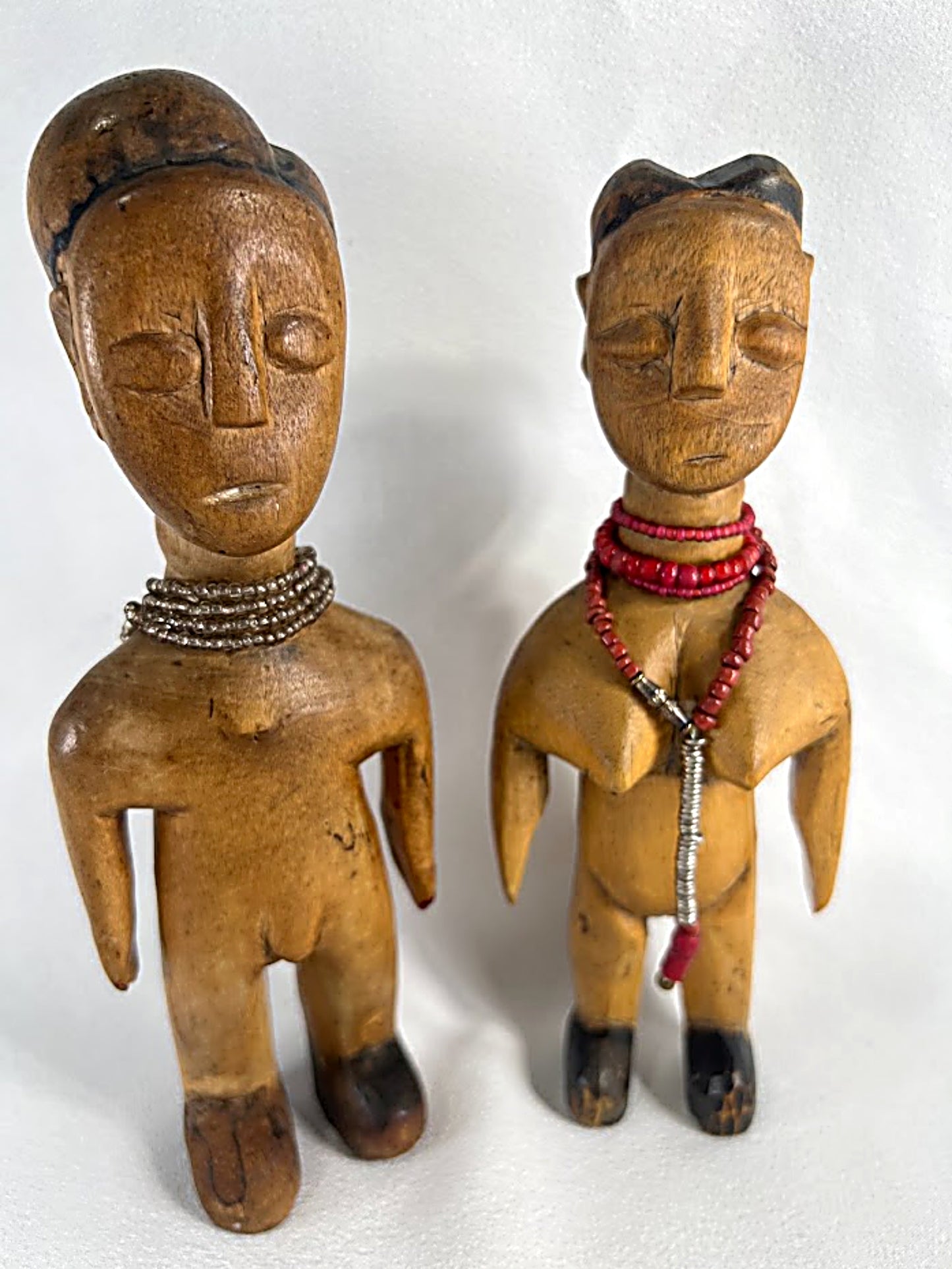 Vintage African Carved EWE Twin Dolls With Glass Trade Beads