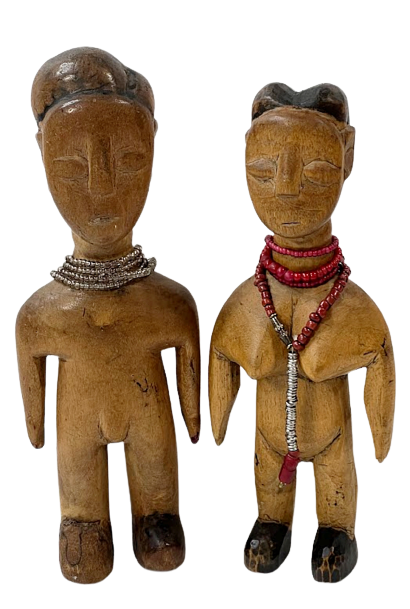 Vintage African Carved EWE Twin Dolls With Glass Trade Beads