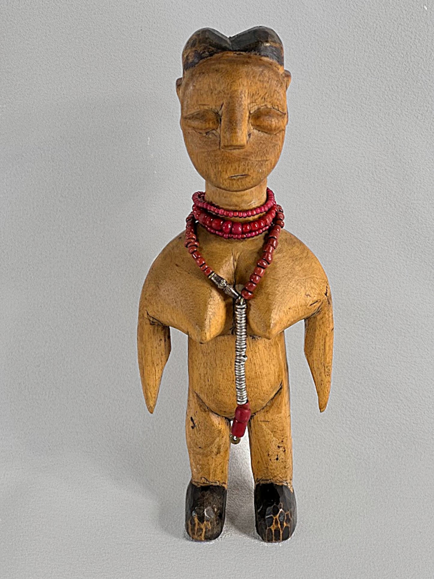 Vintage African Carved EWE Twin Dolls With Glass Trade Beads