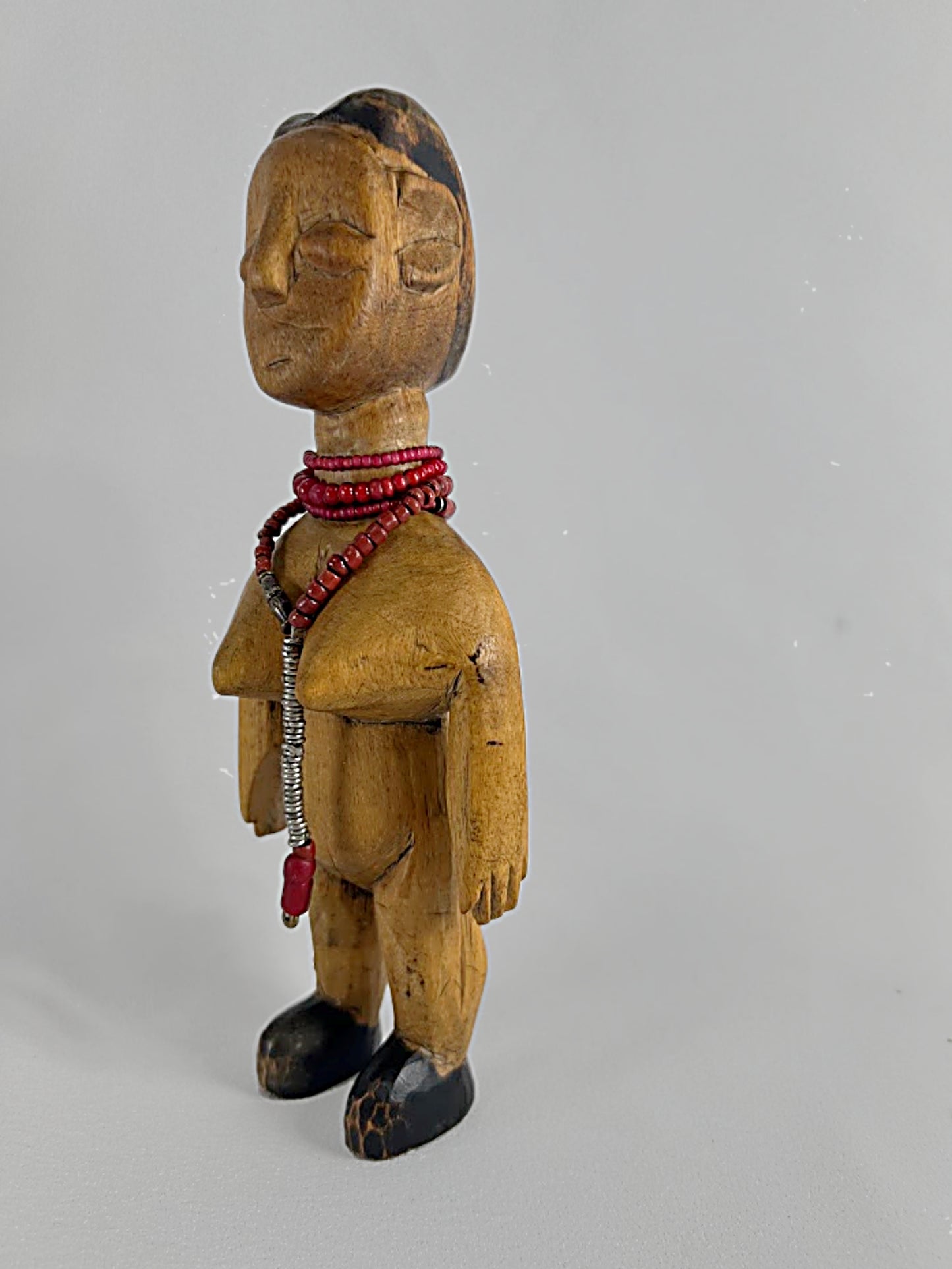 Vintage African Carved EWE Twin Dolls With Glass Trade Beads