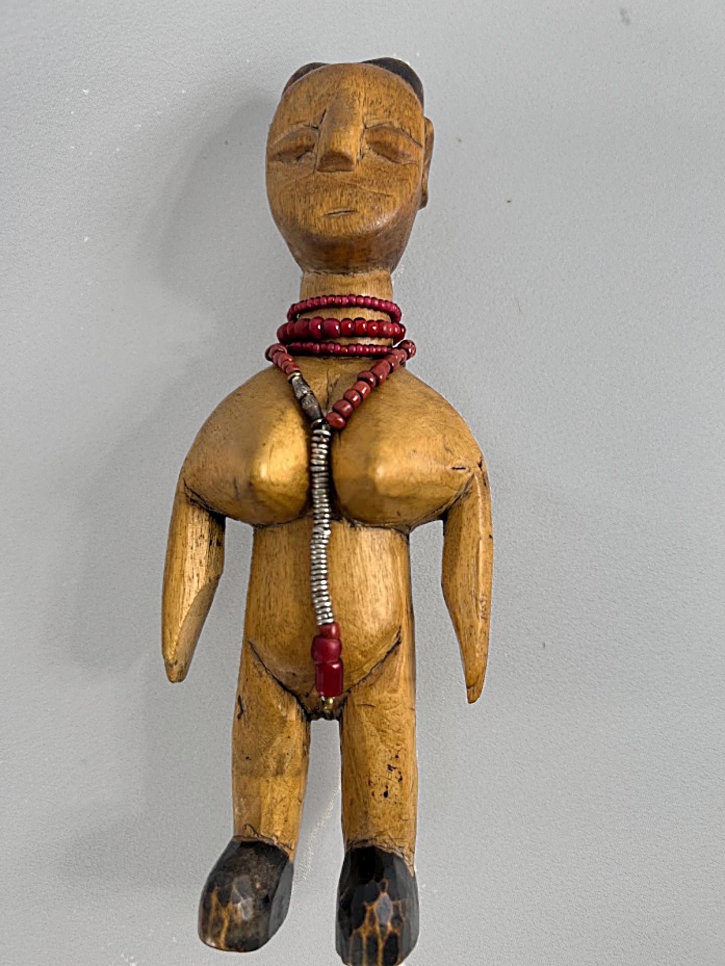 Vintage African Carved EWE Twin Dolls With Glass Trade Beads