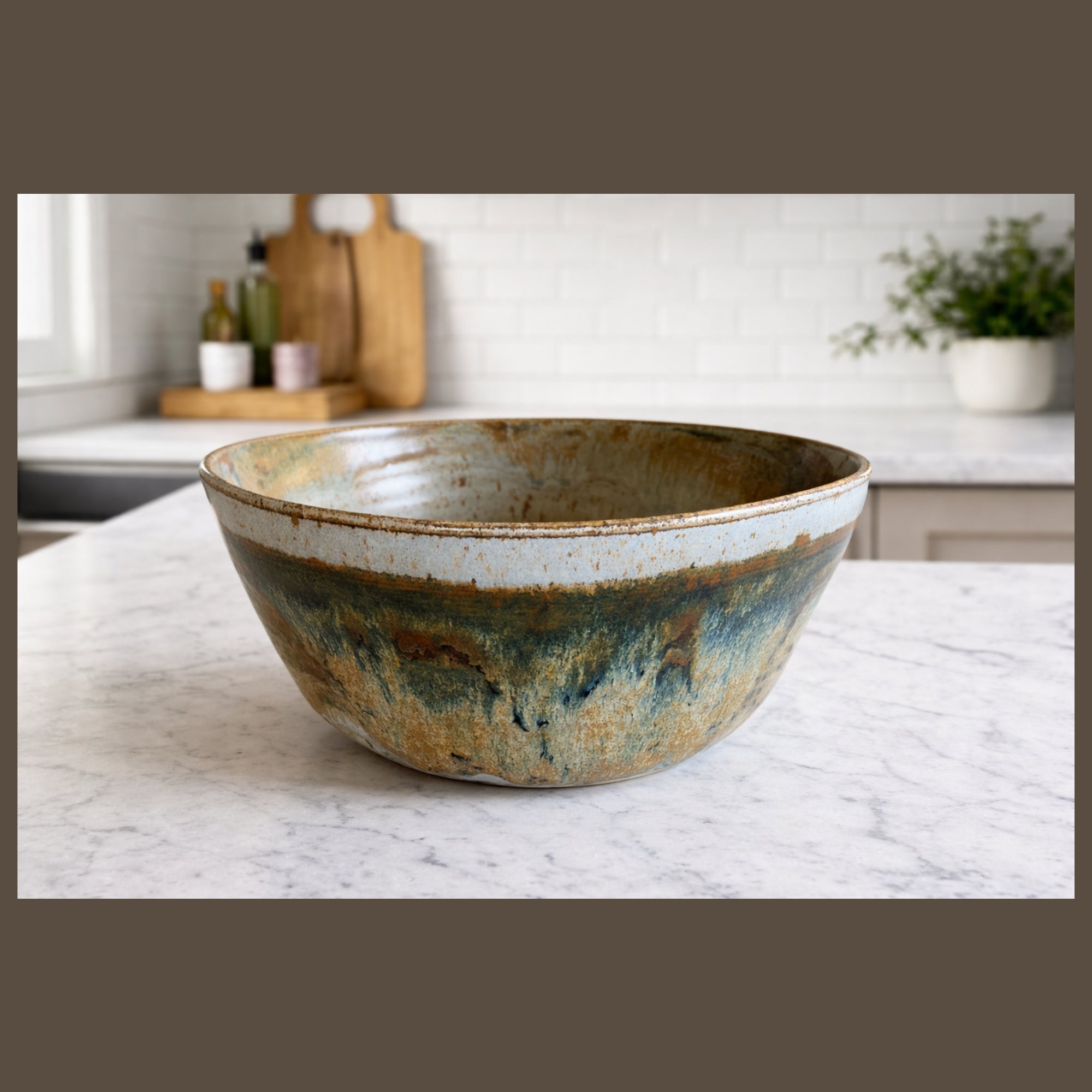 Studio Pottery Bowl Large Ombre Glazes Signed
