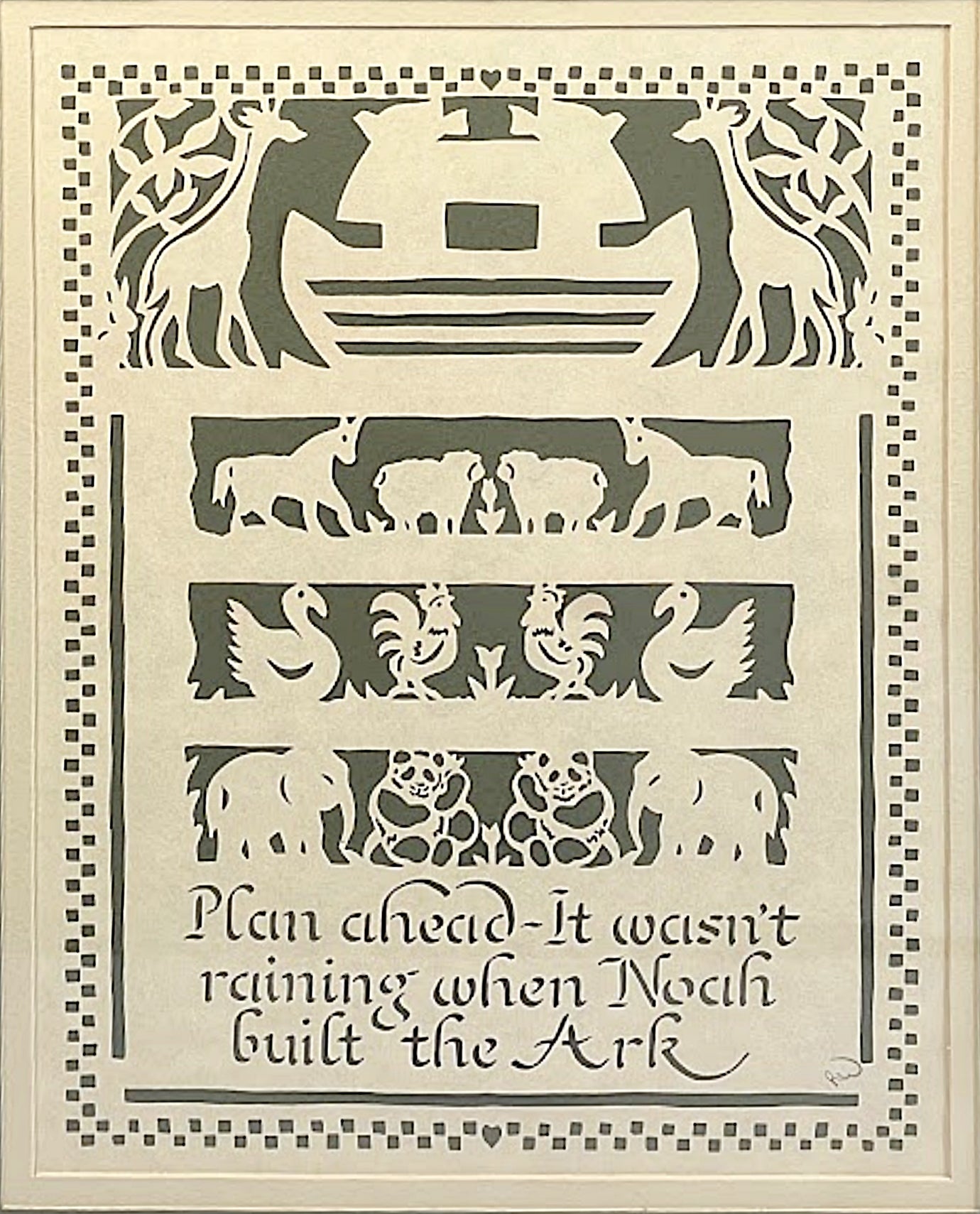 Vintage FRAMED SCHERENSCHNITTE Noah's Ark by Regina Walters