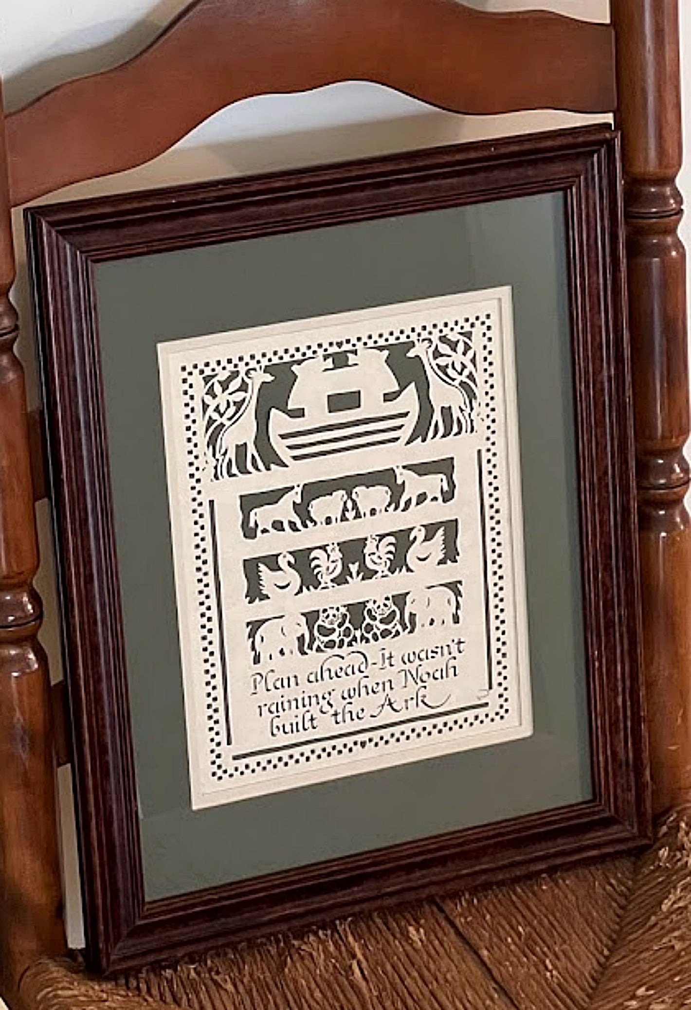 Vintage FRAMED SCHERENSCHNITTE Noah's Ark by Regina Walters