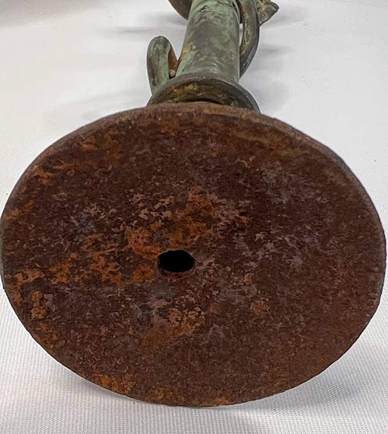 Vintage Single Tall Iron Candlestick Rusty Verdigris