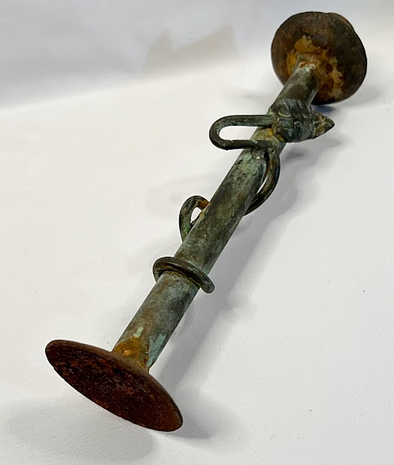 Vintage Single Tall Iron Candlestick Rusty Verdigris