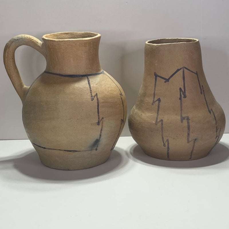 Southwestern Pottery Hand Coiled Buff Clay  Jar and Pitcher