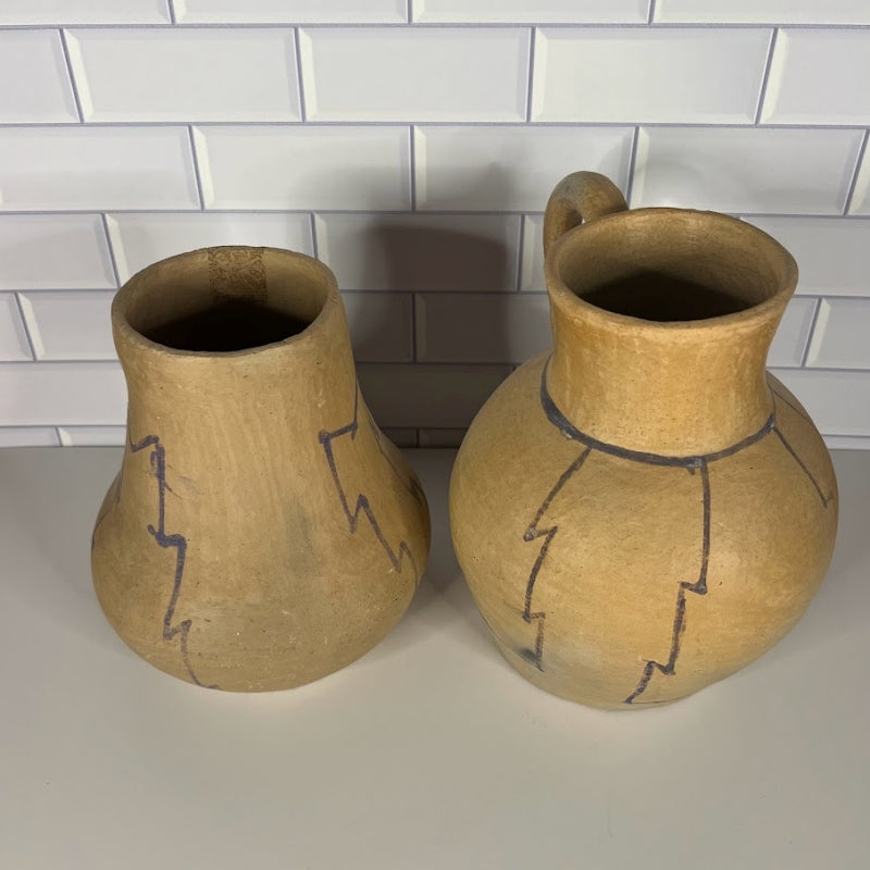 Southwestern Pottery Hand Coiled Buff Clay  Jar and Pitcher