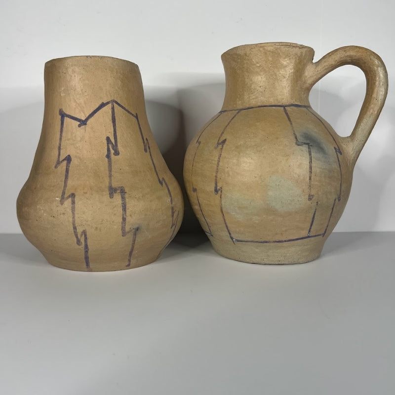Vintage Southwest Clay Pottery Jar and Pitcher handle right