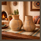 Southwestern Pottery Hand Coiled Buff Clay  Jar and Pitcher