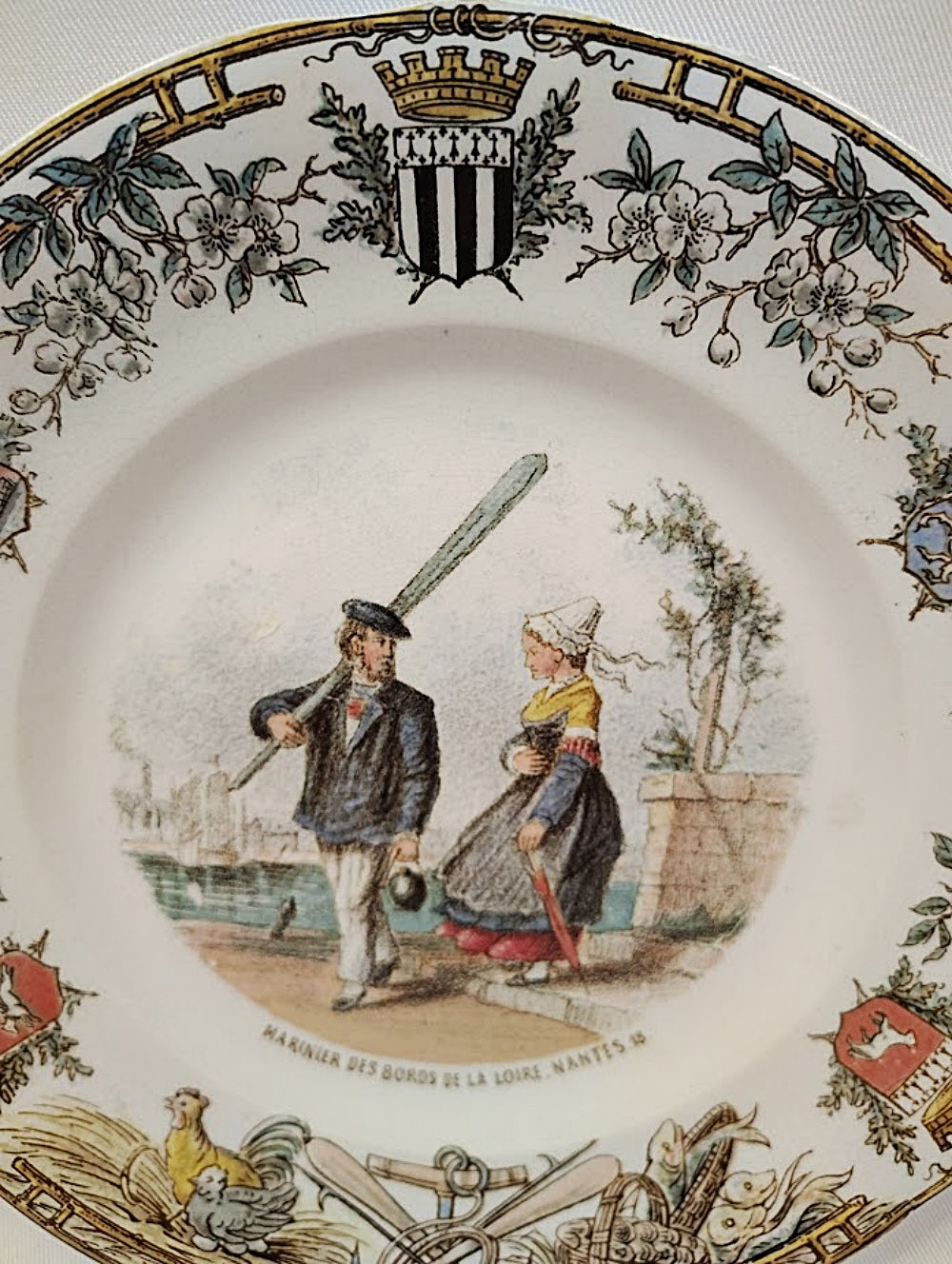Antique FRENCH SARREGUEMINES PLATE Types Bretons Pattern Plate Center
