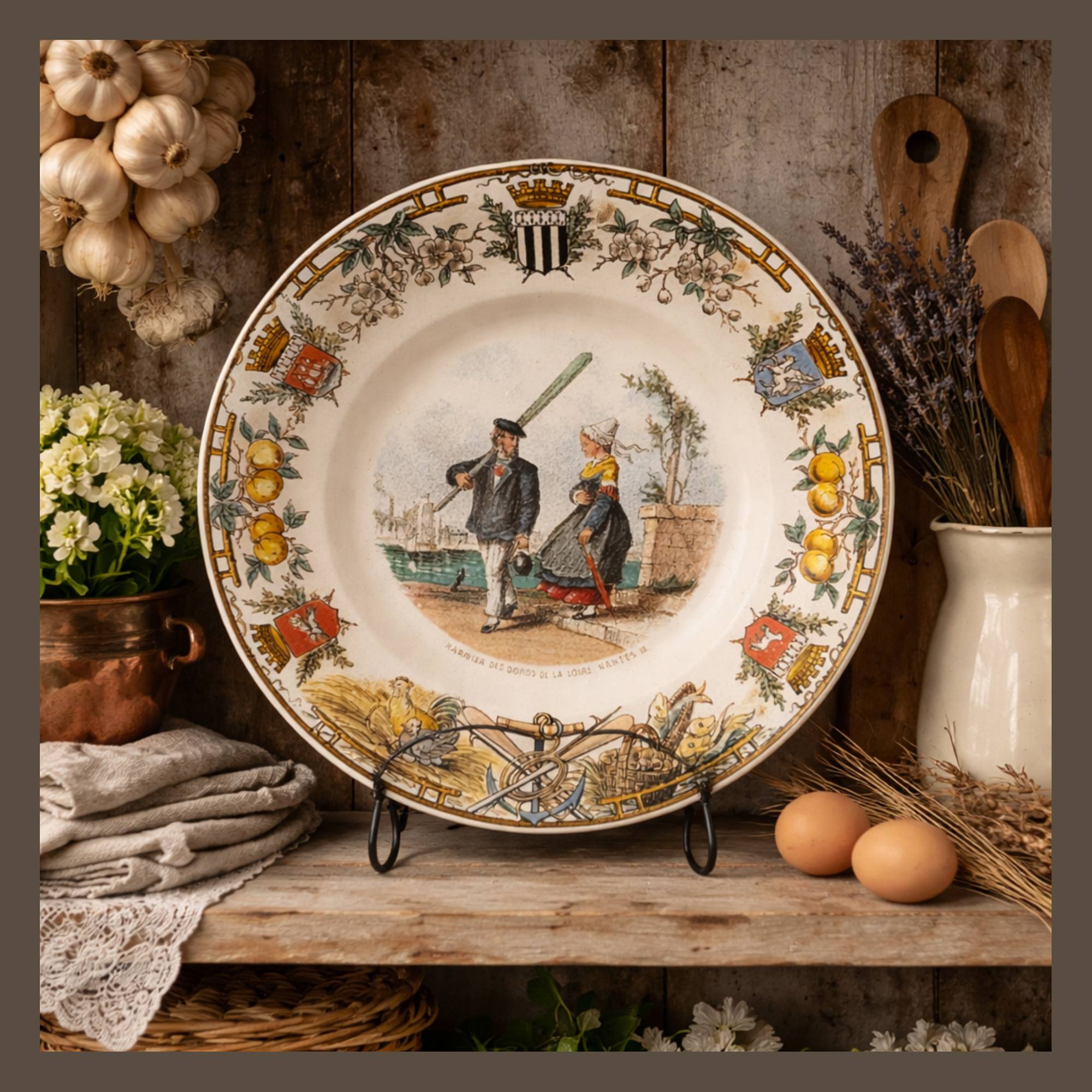 French Antique Sarreguemines Plate