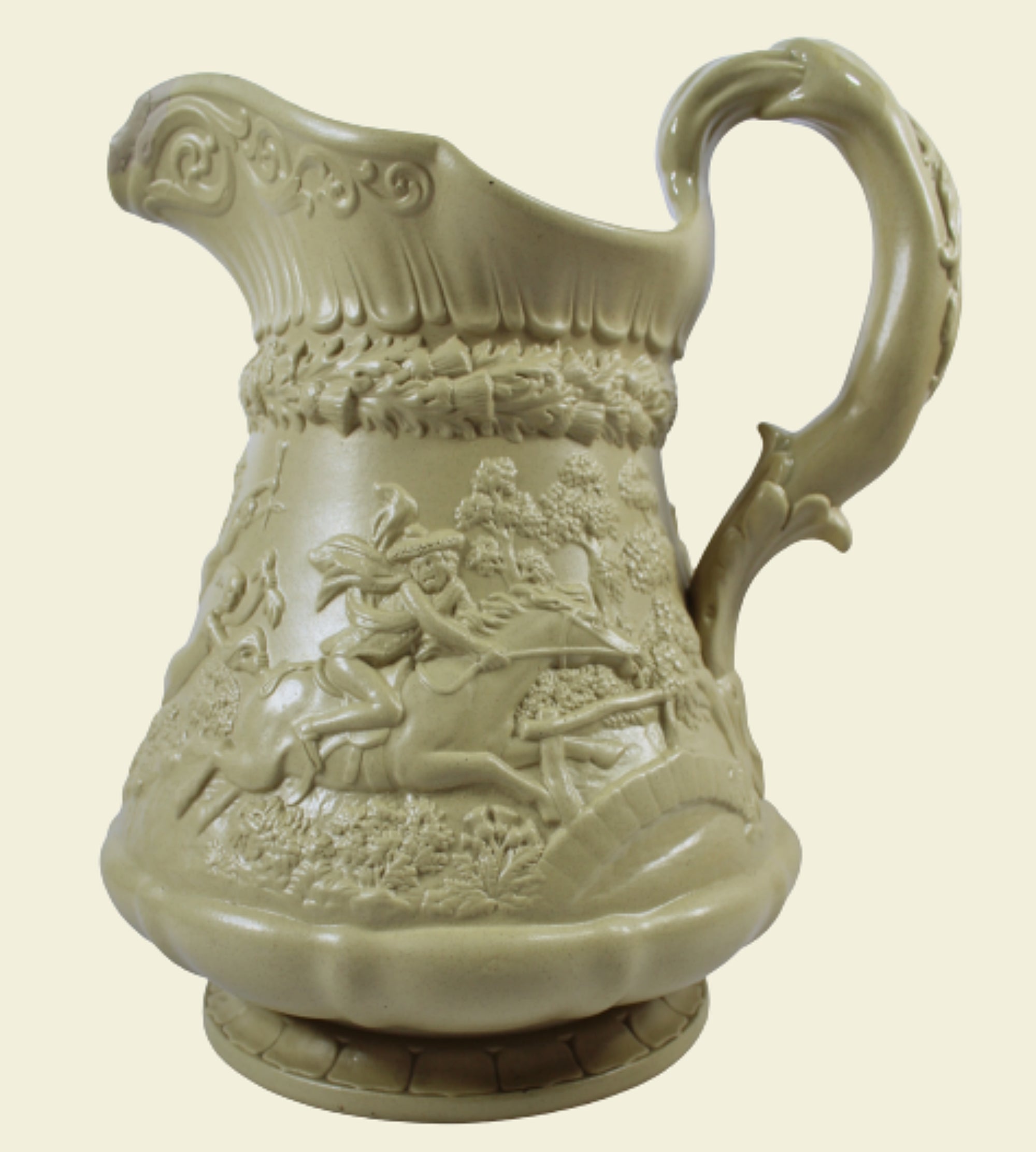 ANTIQUE RIDGWAY English Drabware Jug Ten Inch 1835 Tam O'Shanter Pitcher