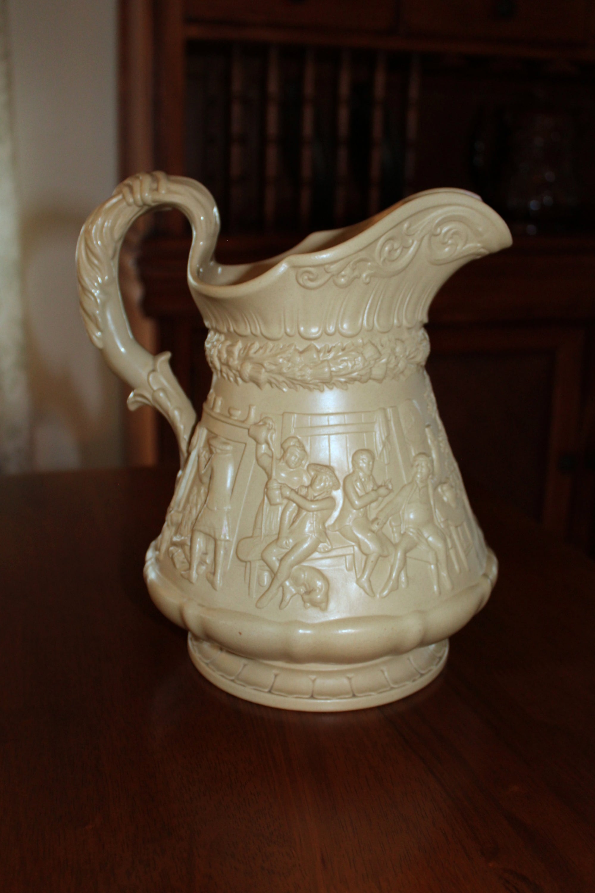 ANTIQUE RIDGWAY English Drabware Jug Ten Inch 1835 Tam O'Shanter Pitcher